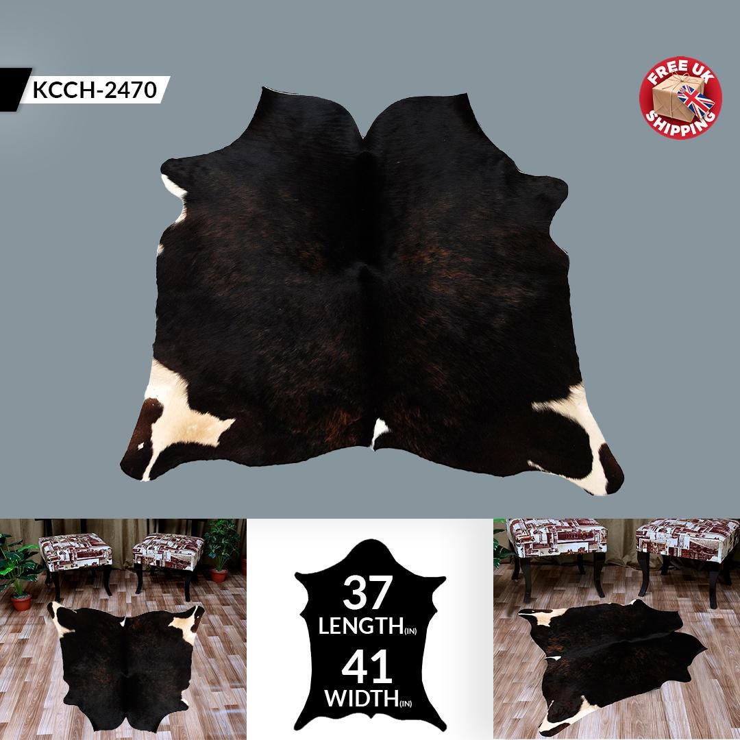 Dark Brown and White Cowhide Rug - Small Animal Print, Hypoallergenic, Non-Slip Suede Back, Handcrafted from Premium Hides - Free UK