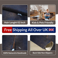 Luxurious Dark Brown & White Cowhide Rug | Hypoallergenic, Non-Slip, Non-Shedding | Handcrafted Premium Hide | Small 10-15 sq ft | Free UK