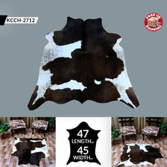 Luxurious Dark Brown and White Cowhide Rug - Hypoallergenic Animal Print Area Rug with Non-Slip Suede Back - Handcrafted Premium Hide Rug