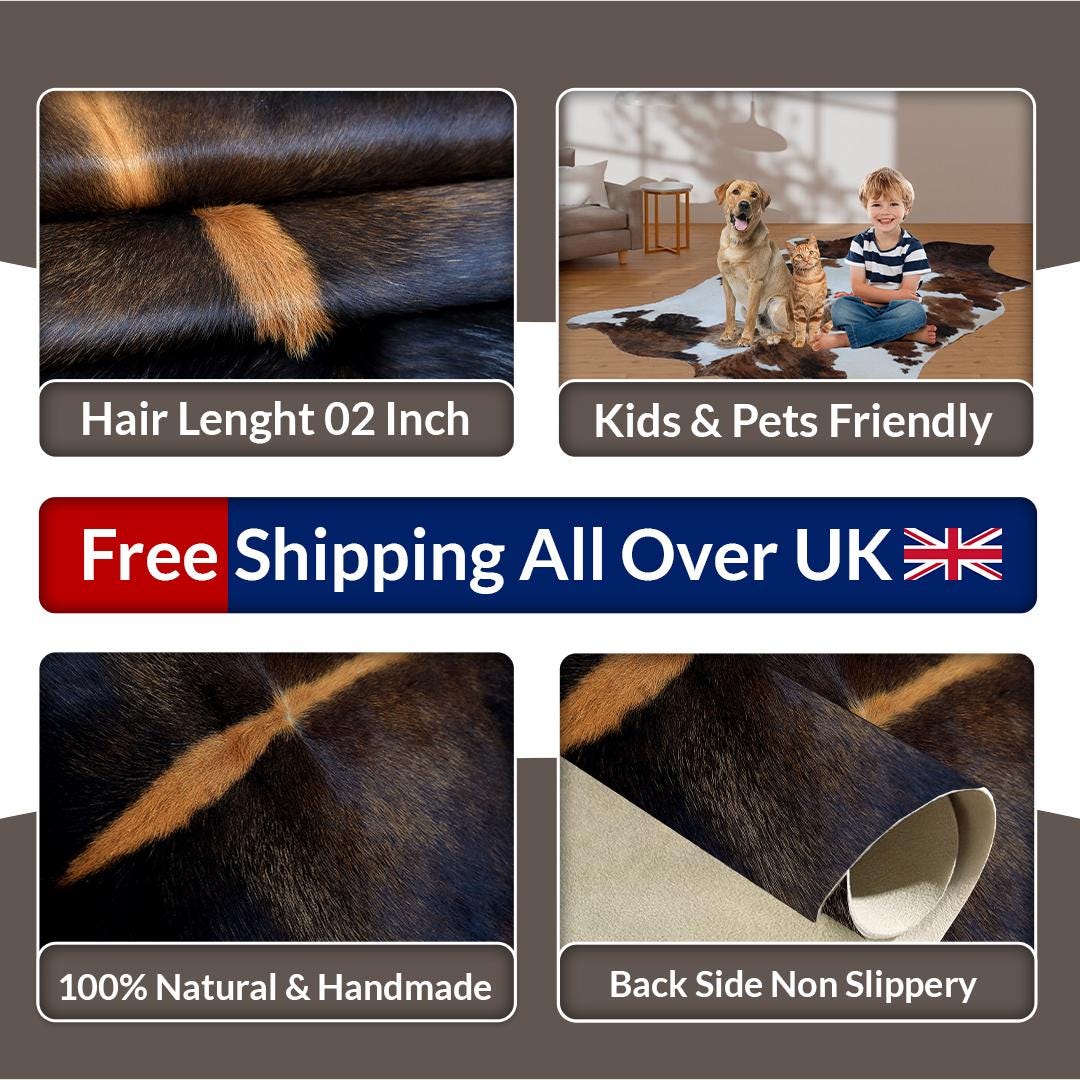 Luxurious Small Brown and White Cowhide Rug with Soft Hair | Hypoallergenic & Non-Shedding | Ideal for Upholstery | Free Shipping in UK