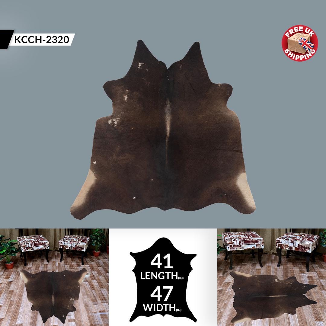 Luxurious Small Brown and White Cowhide Rug with Soft Hair | Hypoallergenic & Non-Shedding | Ideal for Upholstery | Free Shipping in UK