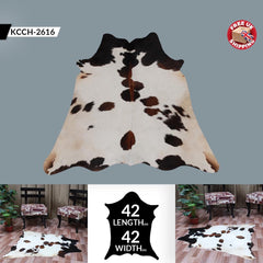 Luxurious Small Brown and White Cowhide Rug - Handcrafted, Soft Hair, Hypoallergenic, Non-Shedding, Non-Slippery Suede Back - Free Shipping!