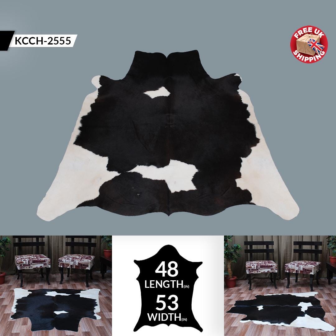 Luxurious Medium Cowhide Rug in Dark Brown & White for Warm Living Room/ Bedroom Ambiance
