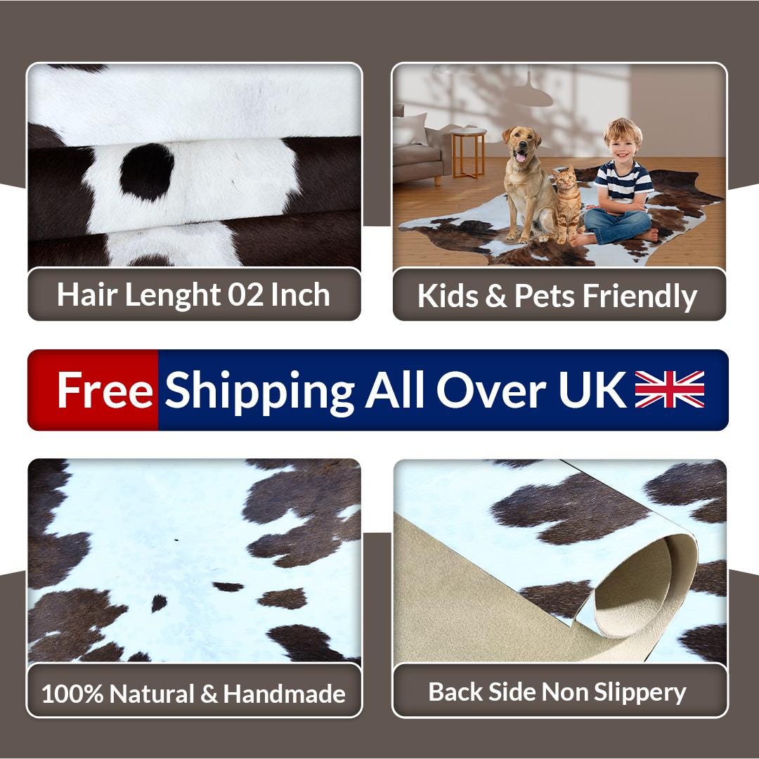 Luxury Medium Black White Cowhide Rugs Cow Hide Carpet For Bedroom/living room