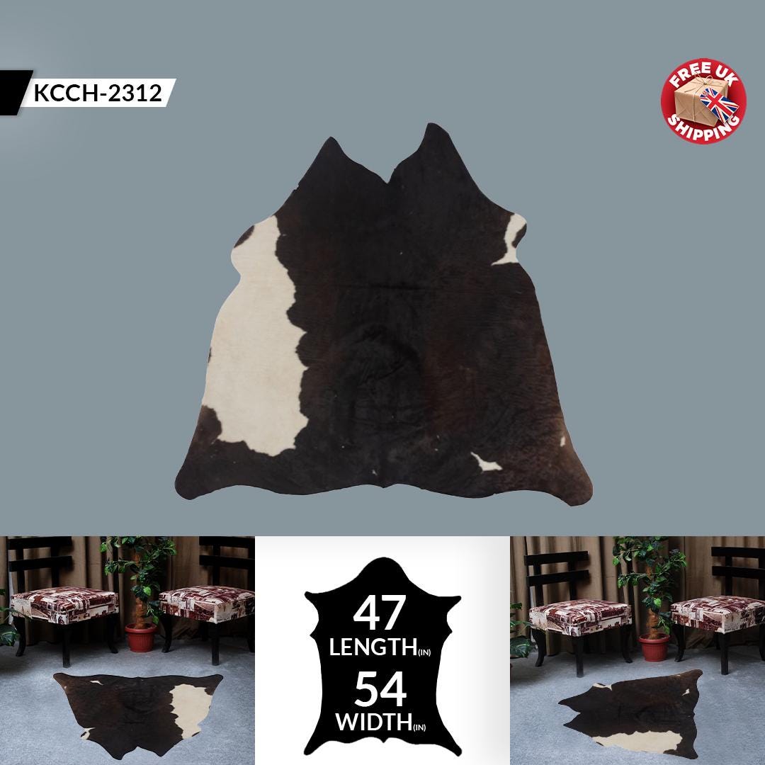 Luxurious Handcrafted Brown and White Cowhide Rug with Non-Slip Backing for Rustic Charm - Hypoallergenic and Durable Medium Size Rug,