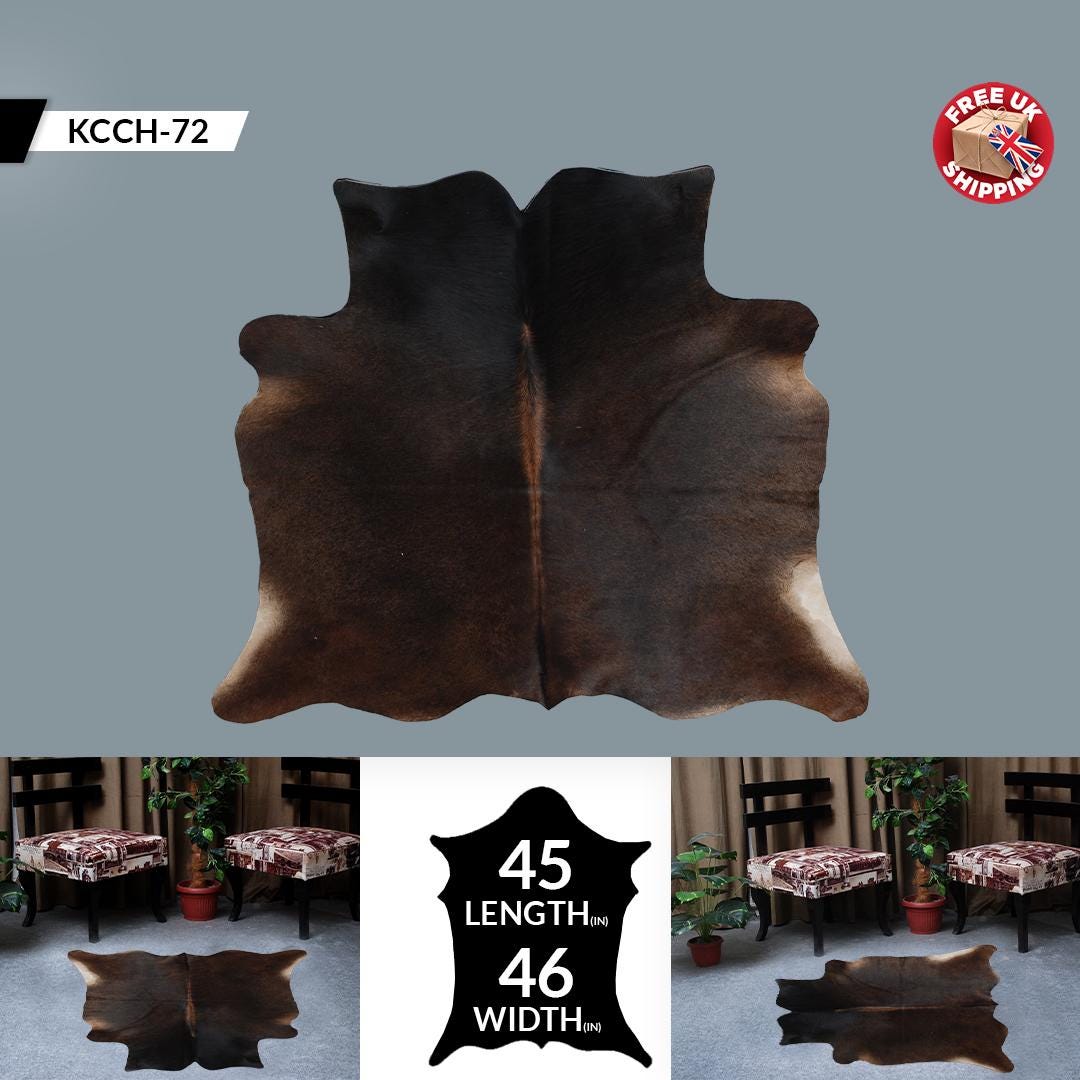Luxurious Medium Brown and White Cowhide Rug for Rustic Home Decor - Handcrafted Natural Hide with Unique Markings
