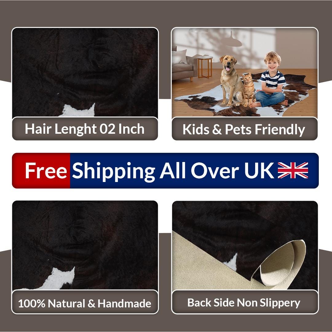 Luxurious Medium Dark Brown & White Cowhide Rug | Hypoallergenic - Durable | Handcrafted Natural Hide with Unique Markings | Rustic Charm