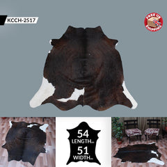 Luxuriously Handcrafted Dark Brown & White Cowhide Rug - Hypoallergenic, Durable, Unique Medium Area Rug for Rustic Charm