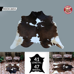 Luxury Medium Cowhide Rug: Dark Brown & White Hide, Hypoallergenic, Handcrafted, Durable - Versatile for Bedroom/ Living Room - 100% Natural
