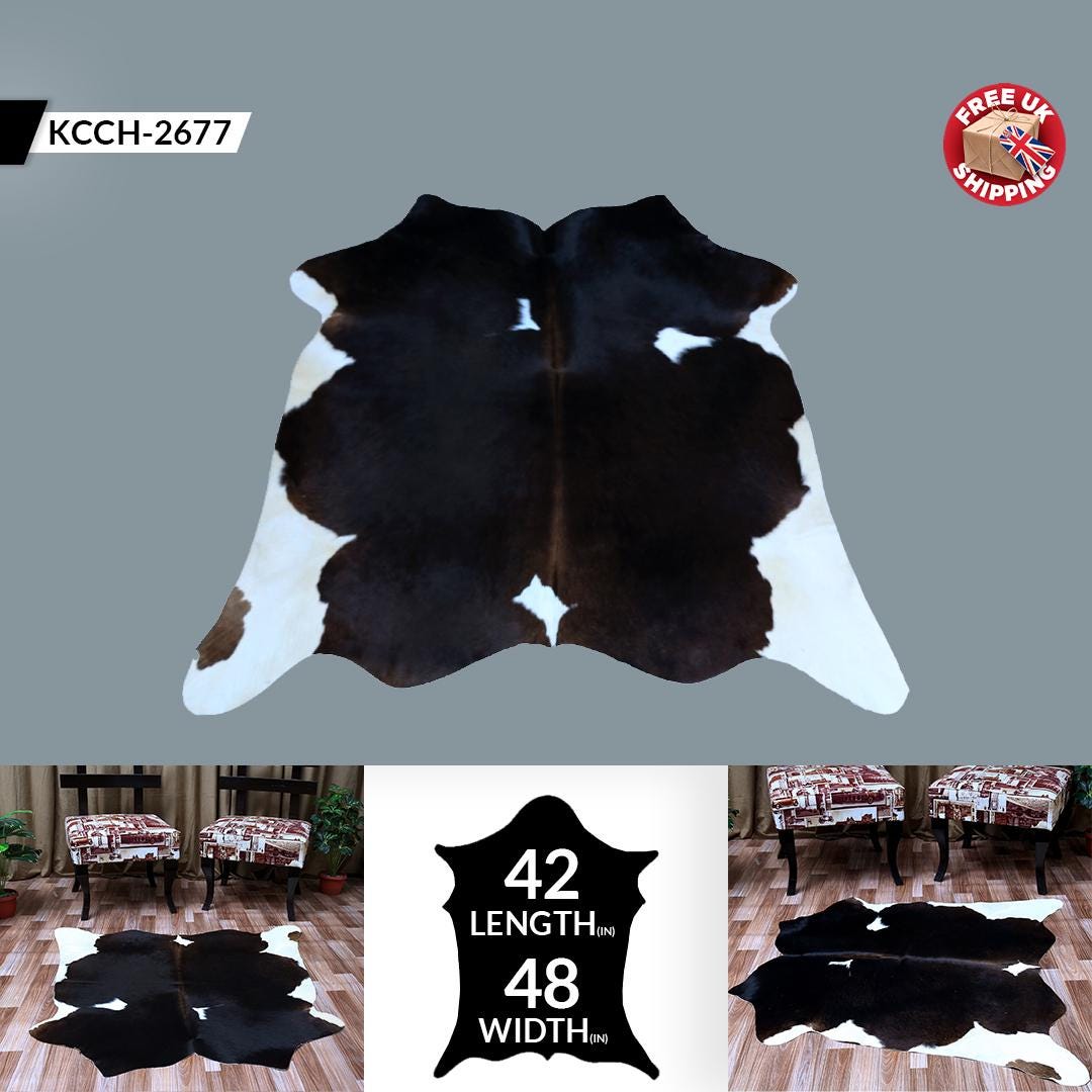 Luxury Dark Brown & White Cowhide Rug | Hypoallergenic - Non-Slip | Handcrafted Natural Hide | Durable - Versatile Décor