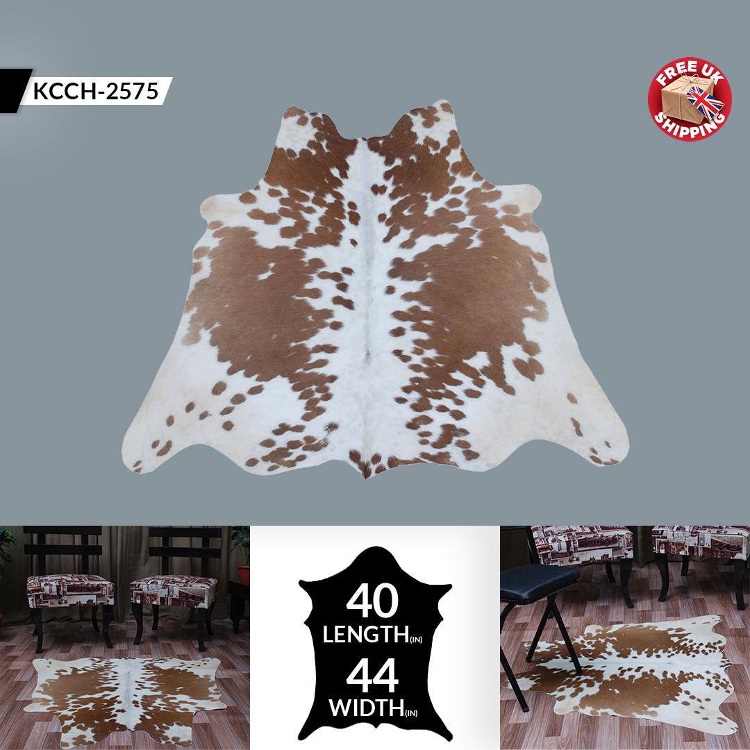 Luxurious Medium Brown and White Cowhide Rug - Handcrafted Hypoallergenic Beauty for Your Home