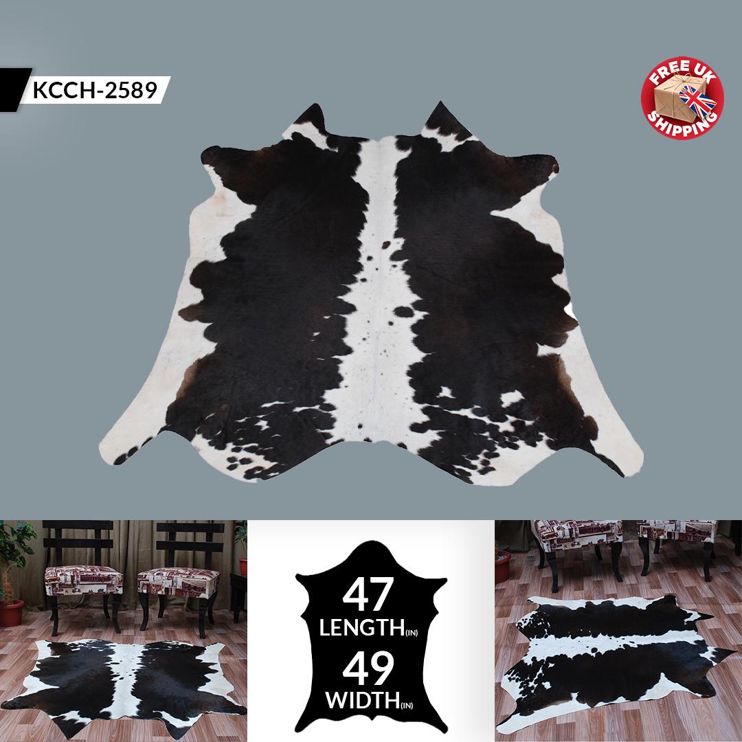 Beautiful Medium Brown and White Cowhide Rug with Soft Hair | Hypoallergenic & Non-Slip Backing | Handcrafted Luxury | Durable - Versatile
