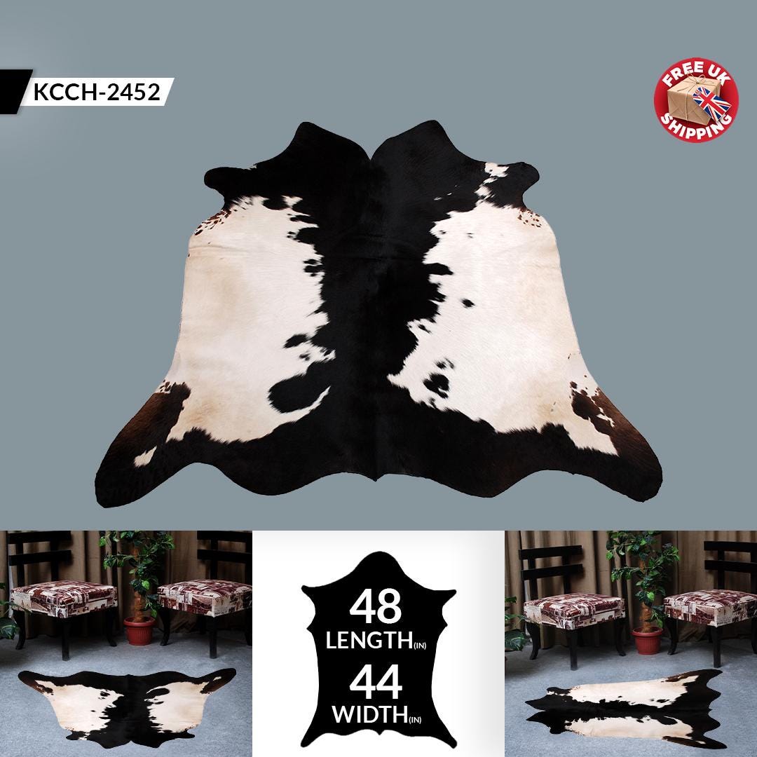 Luxurious Medium Brown & White Cowhide Rug with Hypoallergenic Properties - Unique Animal Pattern - Handcrafted Natural Hide for Timeless