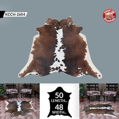 Luxurious Medium Brown & White Cowhide Rug with Hypoallergenic Suede Backing - Handcrafted, Unique Animal Pattern, Durable - Versatile Decor