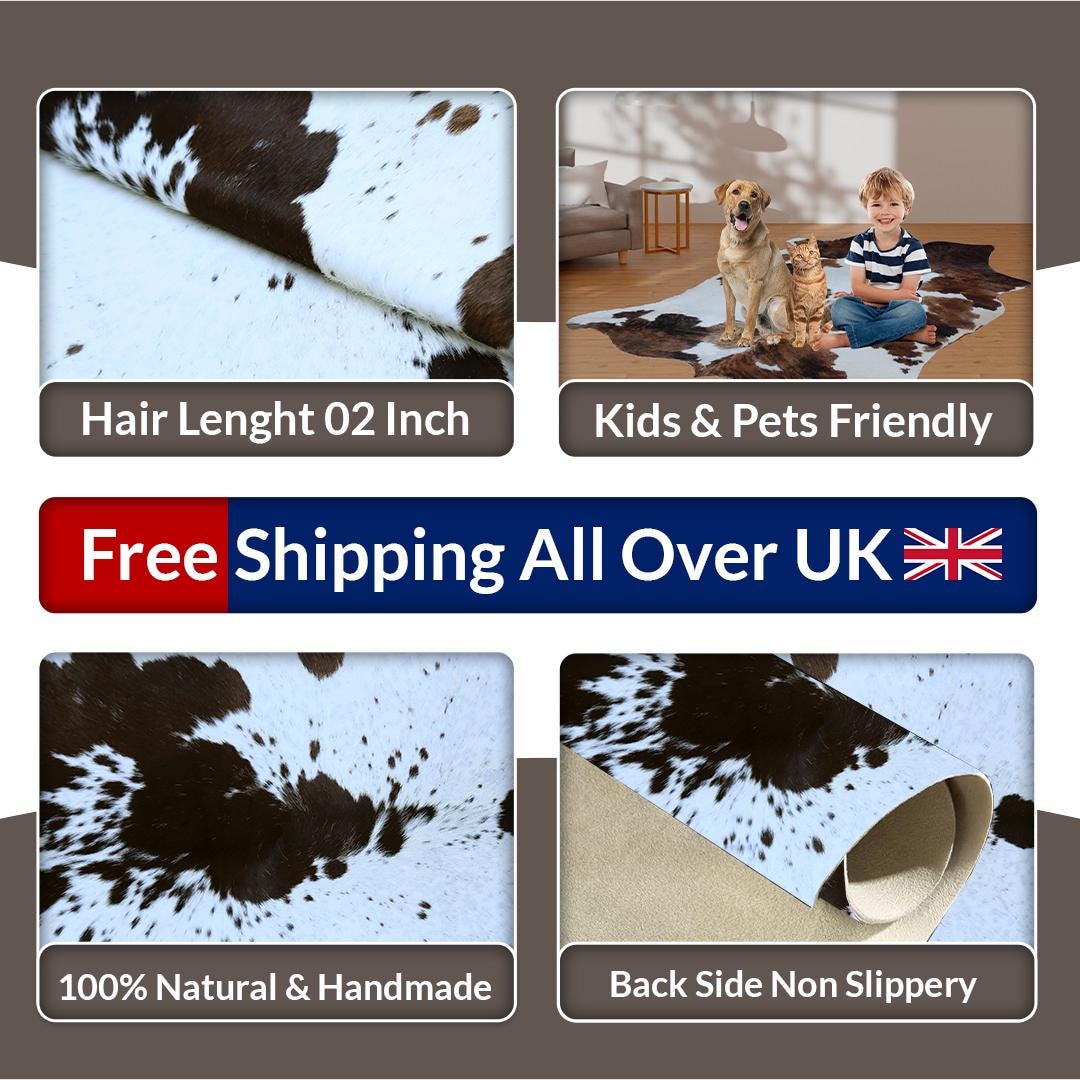 Luxury Medium Cowhide Rug - Classic Brown & White Natural Hair Rug for Bedroom/Living Room - Hypoallergenic, Durable, Handcrafted Beauty