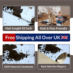 Luxury Handcrafted Cowhide Rug - Hypoallergenic, Non-Slip Backing, Unique Marks - Medium Size Perfect for Bedroom or Living Room