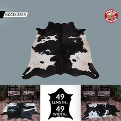 Luxury Handcrafted Medium Brown and White Cowhide Rug - Hypoallergenic, Non-Slip Backing, One-of-a-Kind Natural Beauty