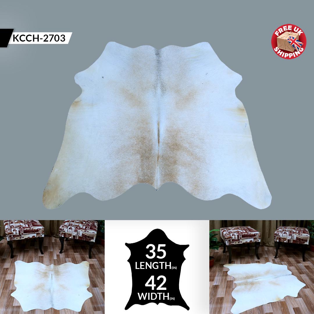 Luxury Handcrafted Brown and White Cowhide Rug for Rustic Home Decor - Hypoallergenic, Non-Slip, Unique Natural Beauty