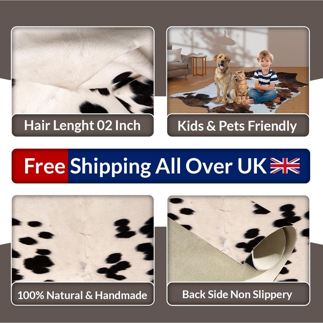 Luxuriously Soft Medium Brown & White Cowhide Rug | Hypoallergenic - Durable with Unique Animal Pattern | Handcrafted Natural Hide for