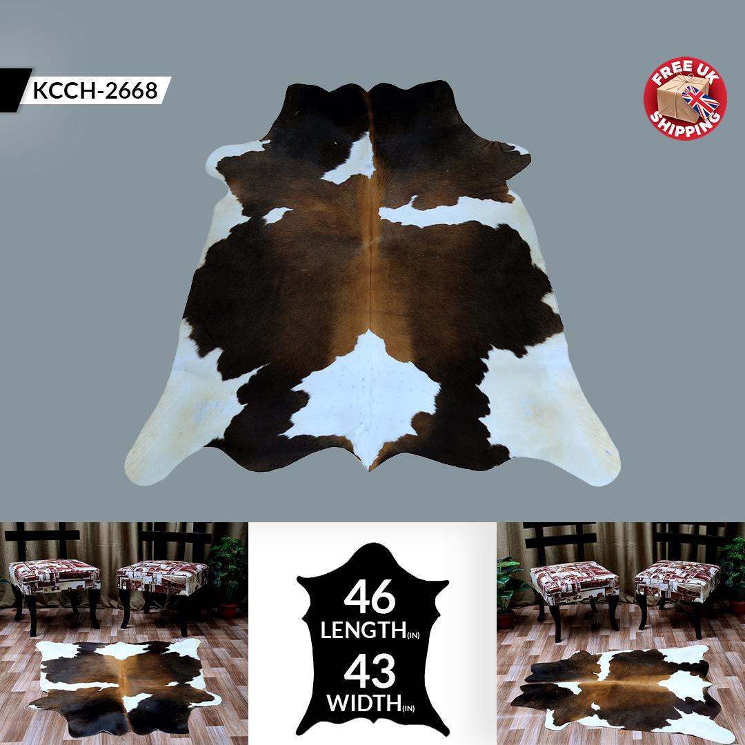 Luxury Handcrafted Dark Brown & White Cowhide Rug for Warm - Rustic Decor - Medium Size (16-20 sq ft)
