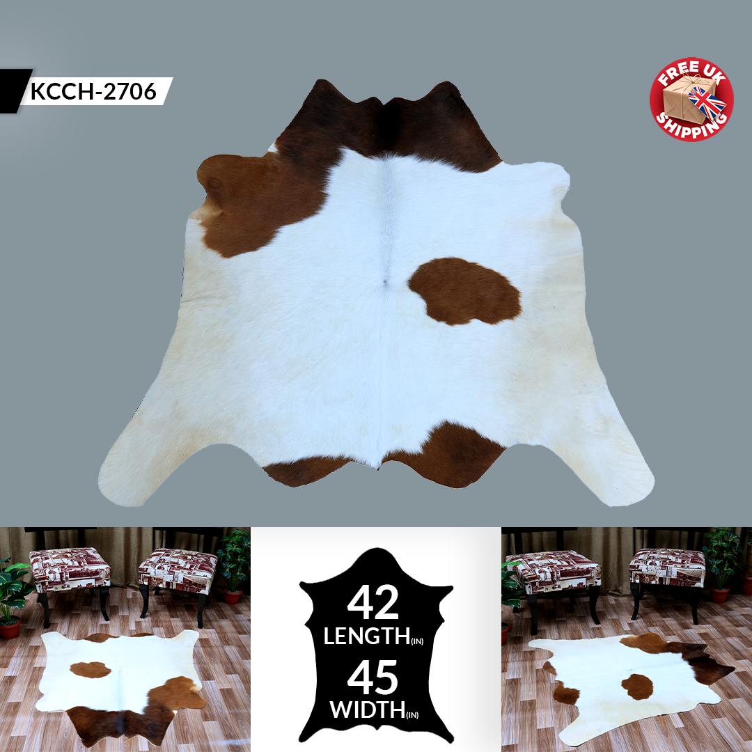 Luxury Dark Brown & White Cowhide Rug - Hypoallergenic, Non-Slip Backing, Handcrafted Natural Hide Rug for Bedroom/Living Room