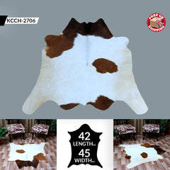 Luxury Dark Brown & White Cowhide Rug - Hypoallergenic, Non-Slip Backing, Handcrafted Natural Hide Rug for Bedroom/Living Room