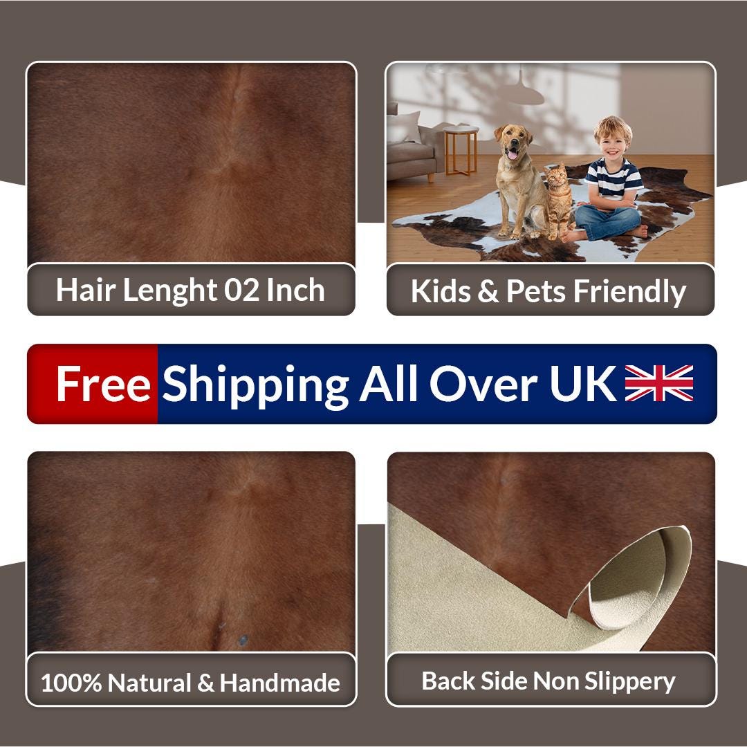 Luxurious Handcrafted Dark Brown & White Cowhide Rug with Hypoallergenic Properties - Non-Slip Suede Backing - Medium Size