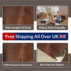 Luxurious Handcrafted Dark Brown & White Cowhide Rug with Hypoallergenic Properties - Non-Slip Suede Backing - Medium Size