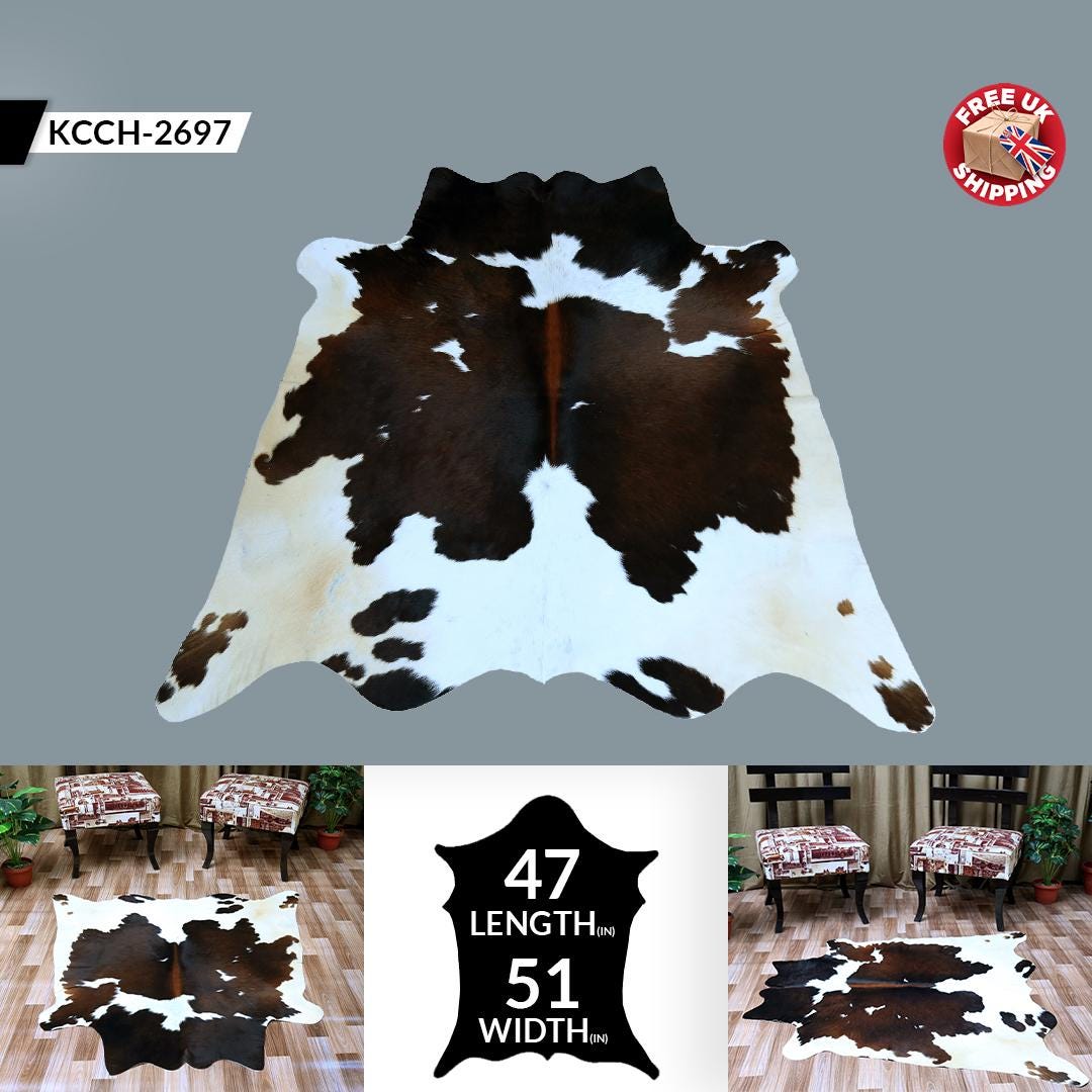 Luxurious Medium Cowhide Rug - Classic Brown and White Hair Rug for Bedroom/Living Room with Hypoallergenic Properties and Handcrafted