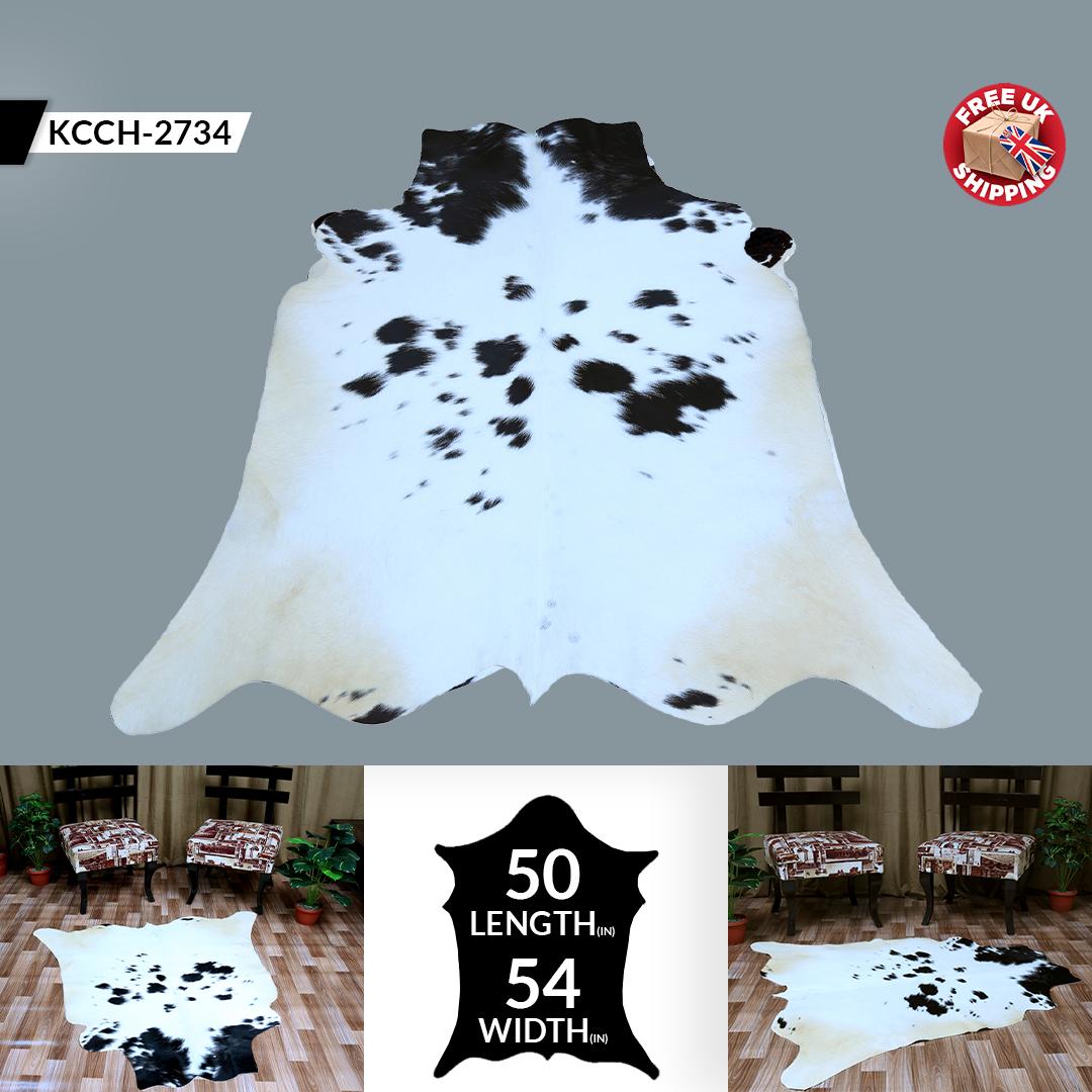 Luxury Brown & White Cowhide Rug for Elegant Home Decor - Hypoallergenic, Non-Slip Backing, Non-Shedding - Large Size, Free UK Shipping