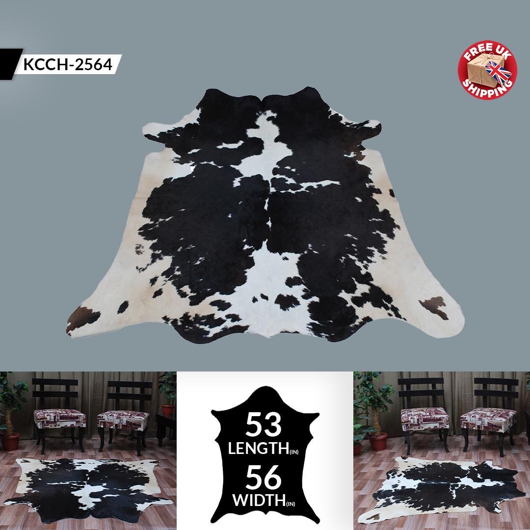 Luxurious Natural Brown & White Cowhide Rug - Hypoallergenic, Non-slippery Suede Back, Non-shedding - Ideal for Bedroom or Living Room Decor