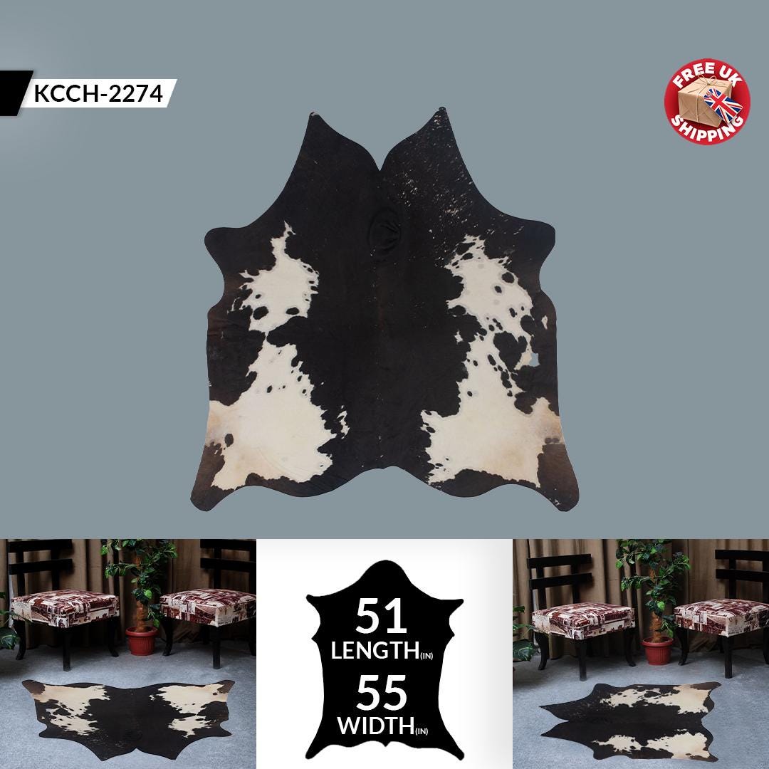 Luxurious Large Brown & White Cowhide Rug with Soft Hair - Hypoallergenic, Non-Slip, Non-Shedding - Perfect for Upholstery - Free UK