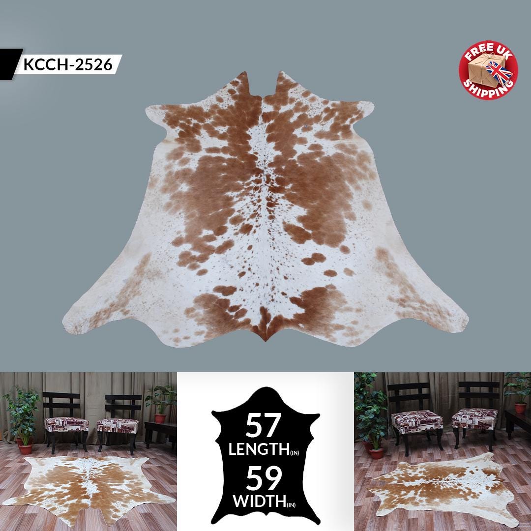 Luxurious Large Brown & White Cowhide Rug - Hypoallergenic with Non-Slip Backing for Sophisticated Home Decor