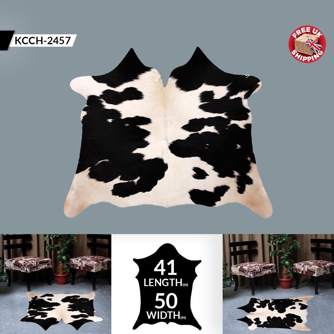 Luxury Brown and White Cowhide Rug for Elegant Home Decor - Large, Hypoallergenic, Non-Slip, Unique Natural Hide Rug - Celestial Leather Limited