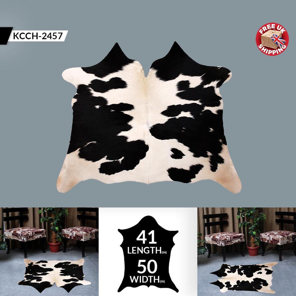 Luxury Brown and White Cowhide Rug for Elegant Home Decor - Large, Hypoallergenic, Non-Slip, Unique Natural Hide Rug - Celestial Leather Limited