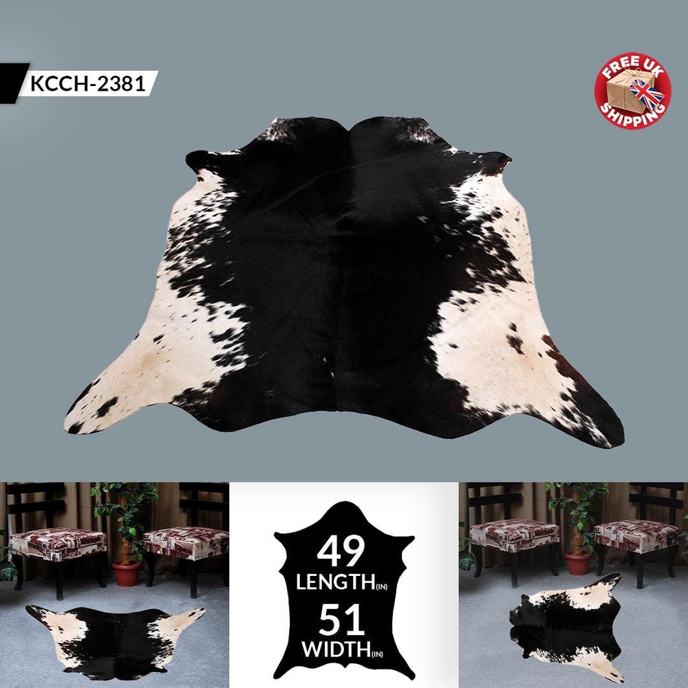 Handpicked Large Animal Print Cowhide Rug with Non-Slip Backing - Hypoallergenic & Luxurious Black - White Centre Piece for Bedroom - Celestial Leather Limited