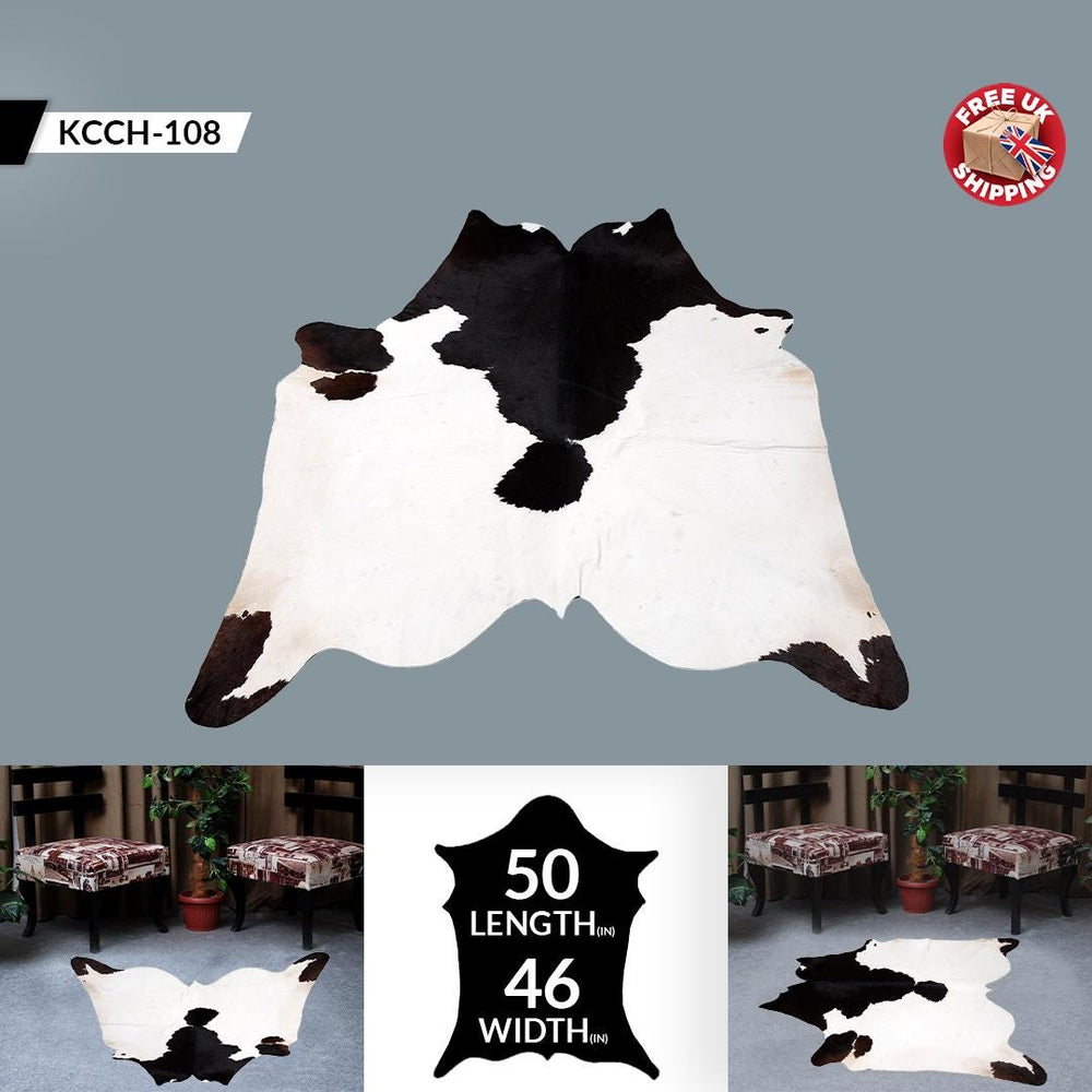 Luxury Black & White Cowhide Rug for Bedroom or Living Room - Hypoallergenic, Non-Slip Suede Back, Premium Quality - Natural Hair - Free UK - Celestial Leather Limited