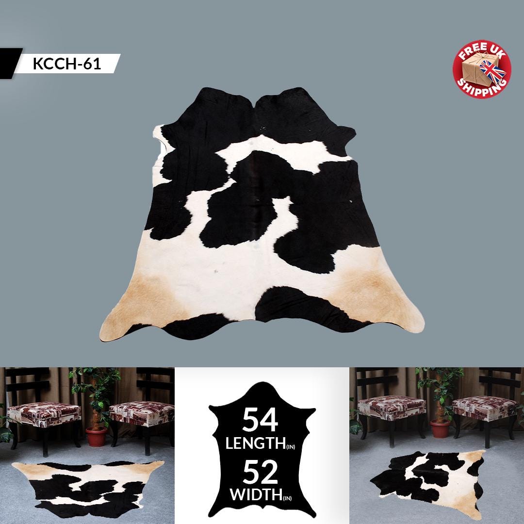 Stunning Black & White Cowhide Rug - Hypoallergenic, Non-Slip Backing, Hand-Selected Premium Hide - Perfect for Lounge Décor - Celestial Leather Limited