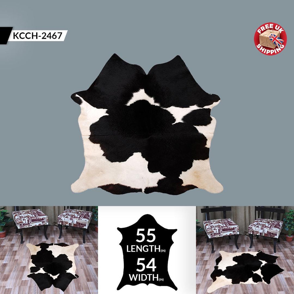 Luxury Black & White Large Cowhide Rug - Hypoallergenic, Non-Slip, Non-Shedding - Premium Natural Cow Skin for Elegant Home Decor by Top - Celestial Leather Limited