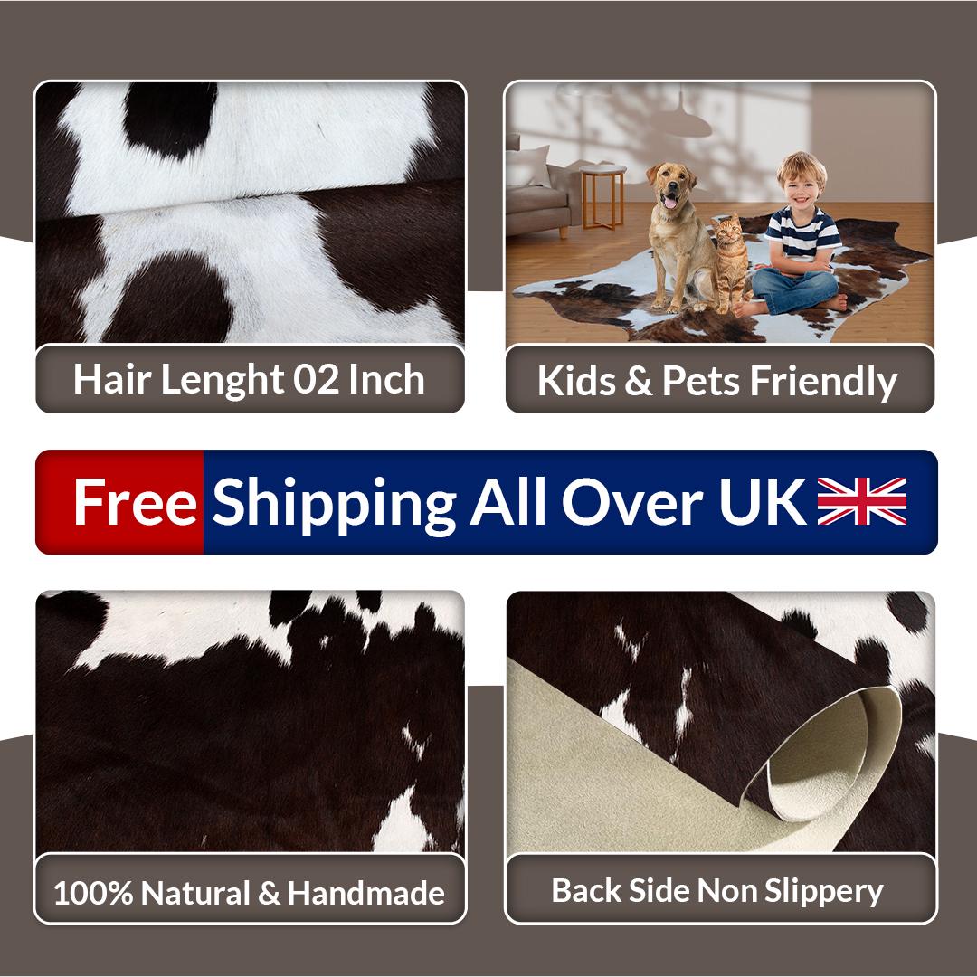 Luxurious Dark Brown & White Cowhide Rug - Hypoallergenic, Non-Slip, Non-Shedding - Large Animal Print Centerpiece for Bedroom - Celestial Leather Limited