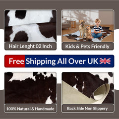 Luxurious Dark Brown & White Cowhide Rug - Large Animal Print Hypoallergenic Non Slippery Center Piece for Bedroom - Free Shipping in UK - Celestial Leather Limited