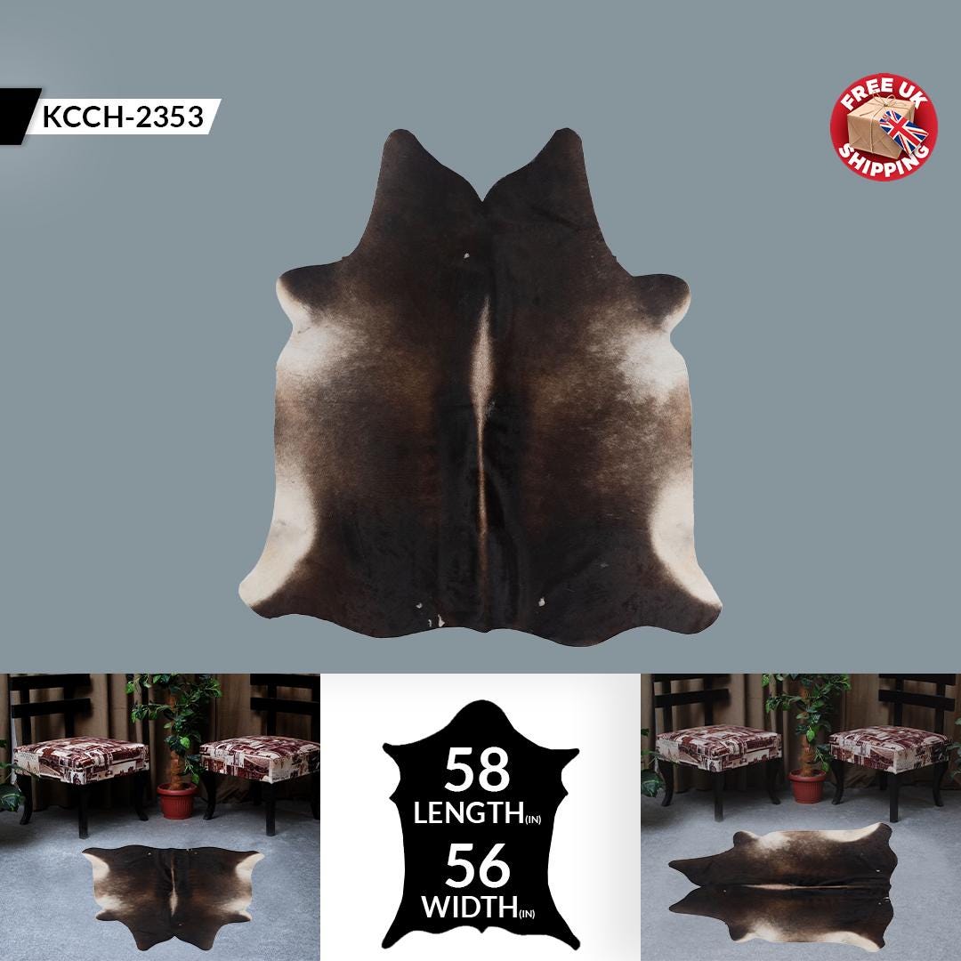 Stunning Dark Brown & White Cowhide Rug - Large Animal Print Center Piece w/ Hypoallergenic, Non Slip Suede Back - Non Shedding Properties