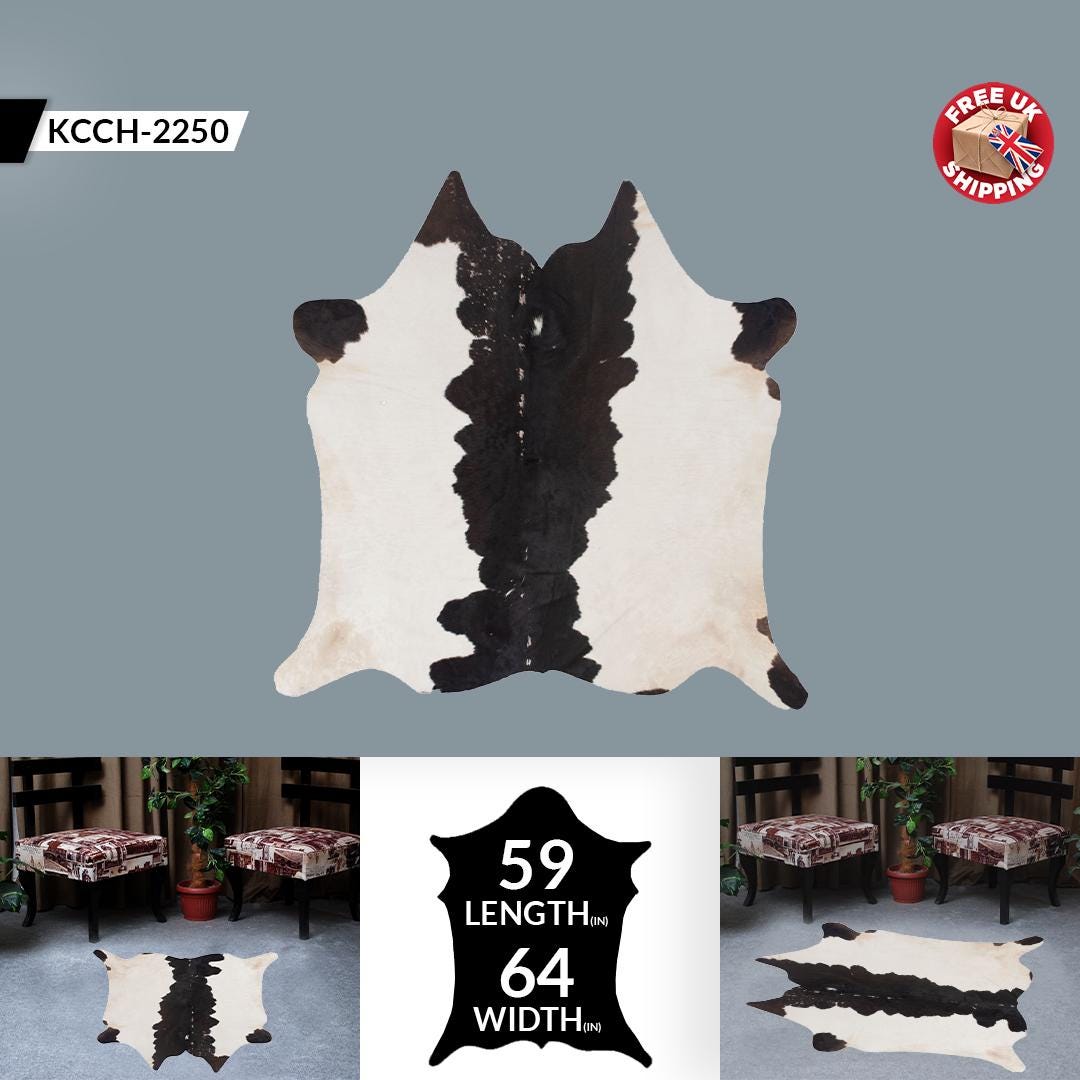 Luxurious Dark Brown & White Cowhide Rug - Hypoallergenic Large Animal Pattern Carpet for Lounge - Non Slip Suede Back - Free Shipping