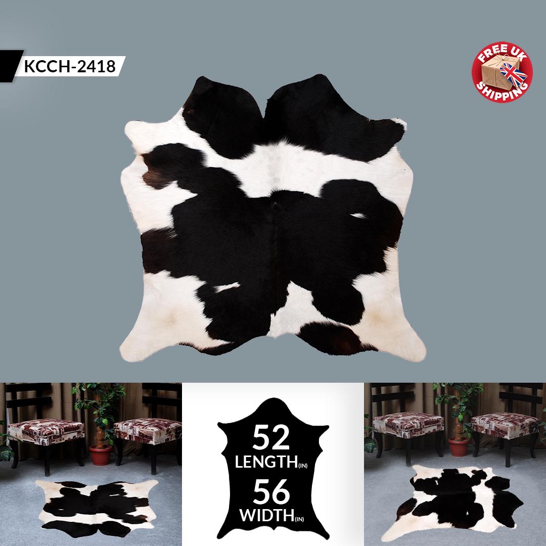 Stunning Black & White Cowhide Rug with Animal Print Design | Luxurious - Durable Accent for Home Decor - Celestial Leather Limited