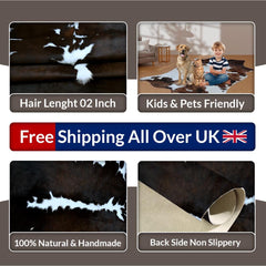 Luxurious Dark Brown & White Cowhide Rug, Hypoallergenic, Non-Slip Suede Back, Hand-Selected Premium Hide, Perfect for Bedroom or Living