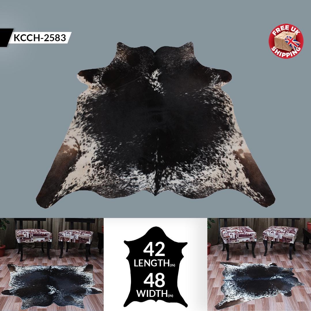 Luxurious Dark Brown & White Cowhide Rug, Hypoallergenic, Non-Slip Suede Back, Hand-Selected Premium Hide, Perfect for Bedroom or Living