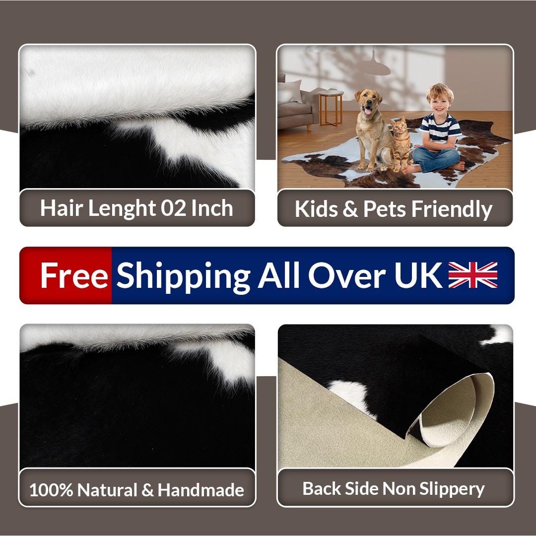Luxury Brown & White Cowhide Rug | Non-Slip Backing | Hypoallergenic | Non-Shedding | Perfect for Bedroom - Living Room | Free Shipping in