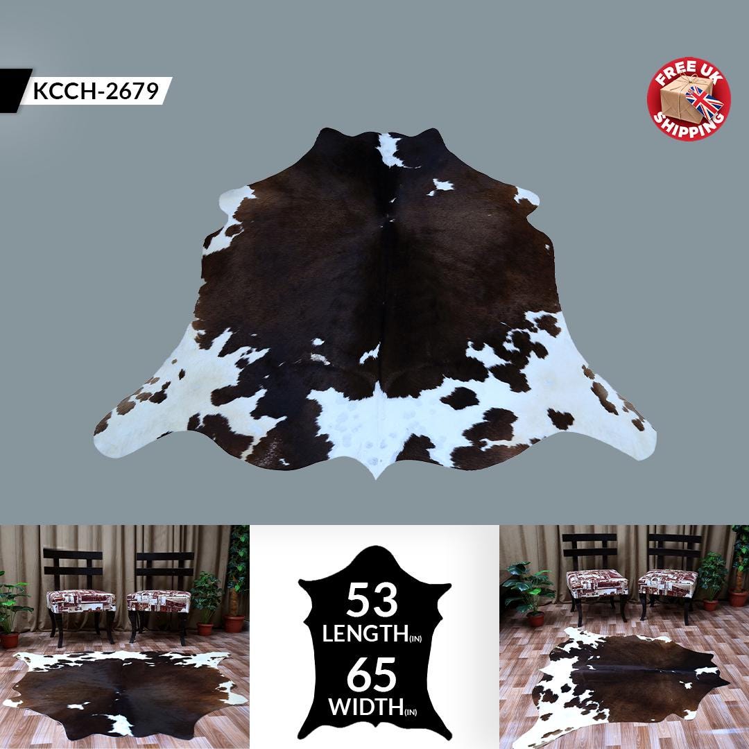 Luxury Brown & White Cowhide Rug | Non-Slip Backing | Hypoallergenic | Non-Shedding | Perfect for Bedroom - Living Room | Free Shipping in