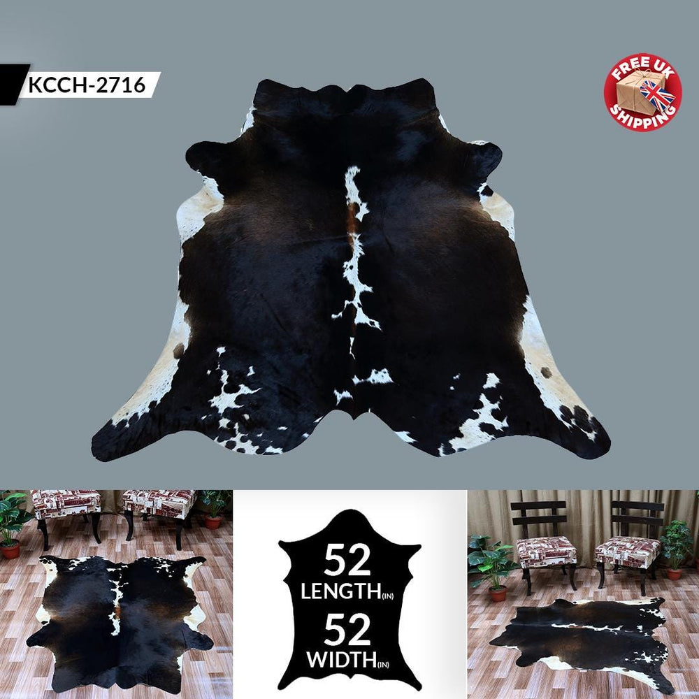 Luxurious Brown & White Cowhide Rug for Bedroom - Living Room - Hypoallergenic, Non-Slip, Non-Shedding - Large Size - Free Shipping in UK - Celestial Leather Limited