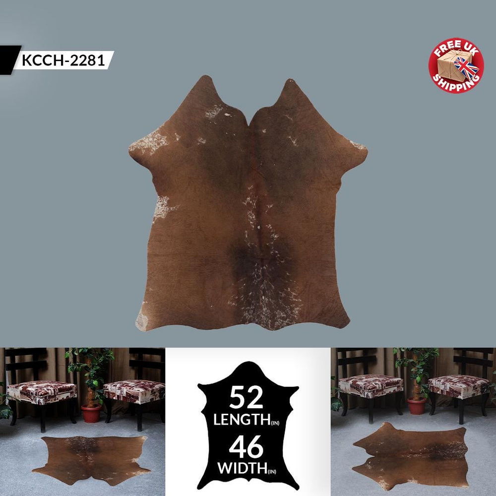Luxurious Brown & White Cowhide Rug | Large Size for Elegant Home Decor - Hypoallergenic, Non-Slip, Non-Shedding - Free Shipping across UK - Celestial Leather Limited
